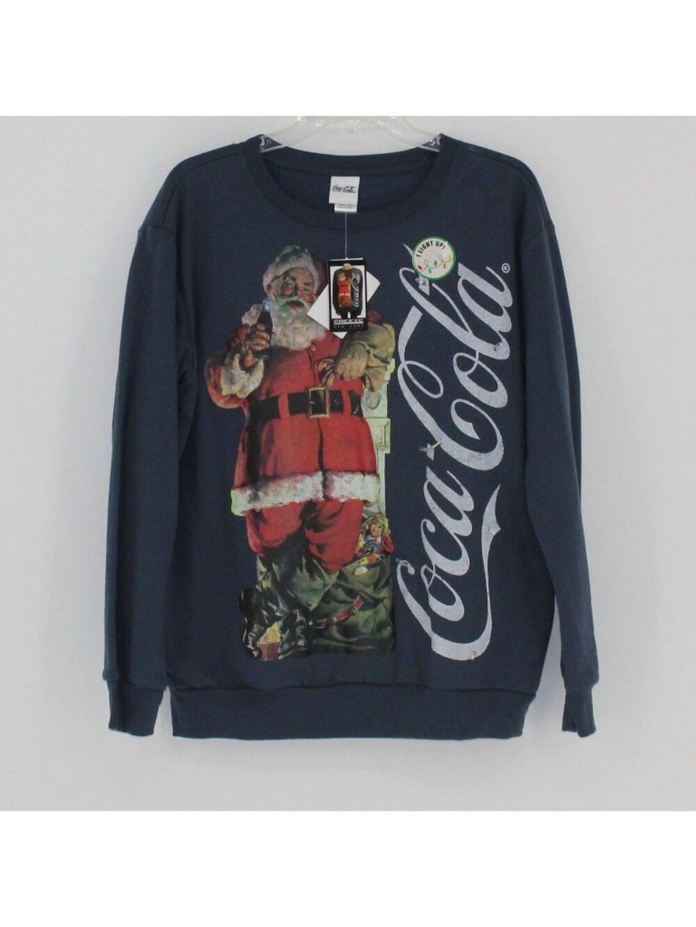New Coca-Cola Santa Light-Up Sweatshirt Blue Women Size XL